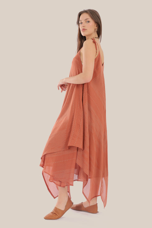 long Sleeveless dress with asymmetric hemline